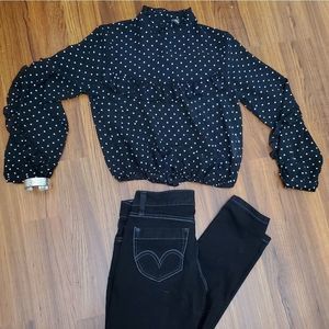 High Victorian collar black blouse